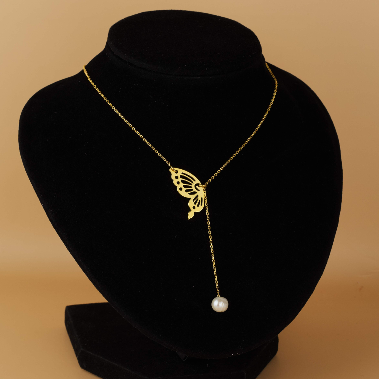 Lantisor din Argint 925 placat cu Aur 18K si pandantiv Fluture si Perla de cultura [2]