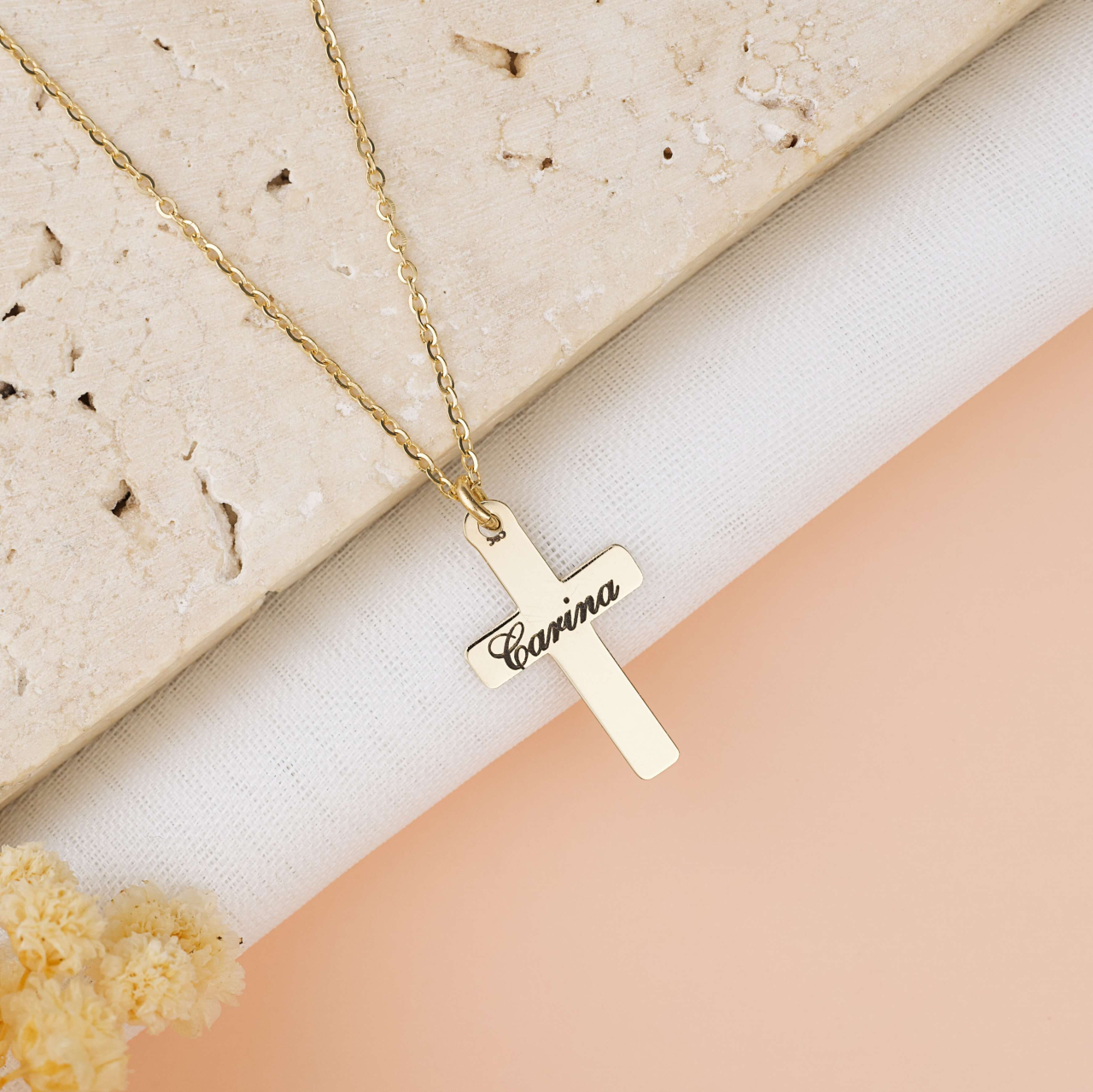 Lantisor din aur si Cruciulita Aur 14K gravata cu nume pe spate [2]