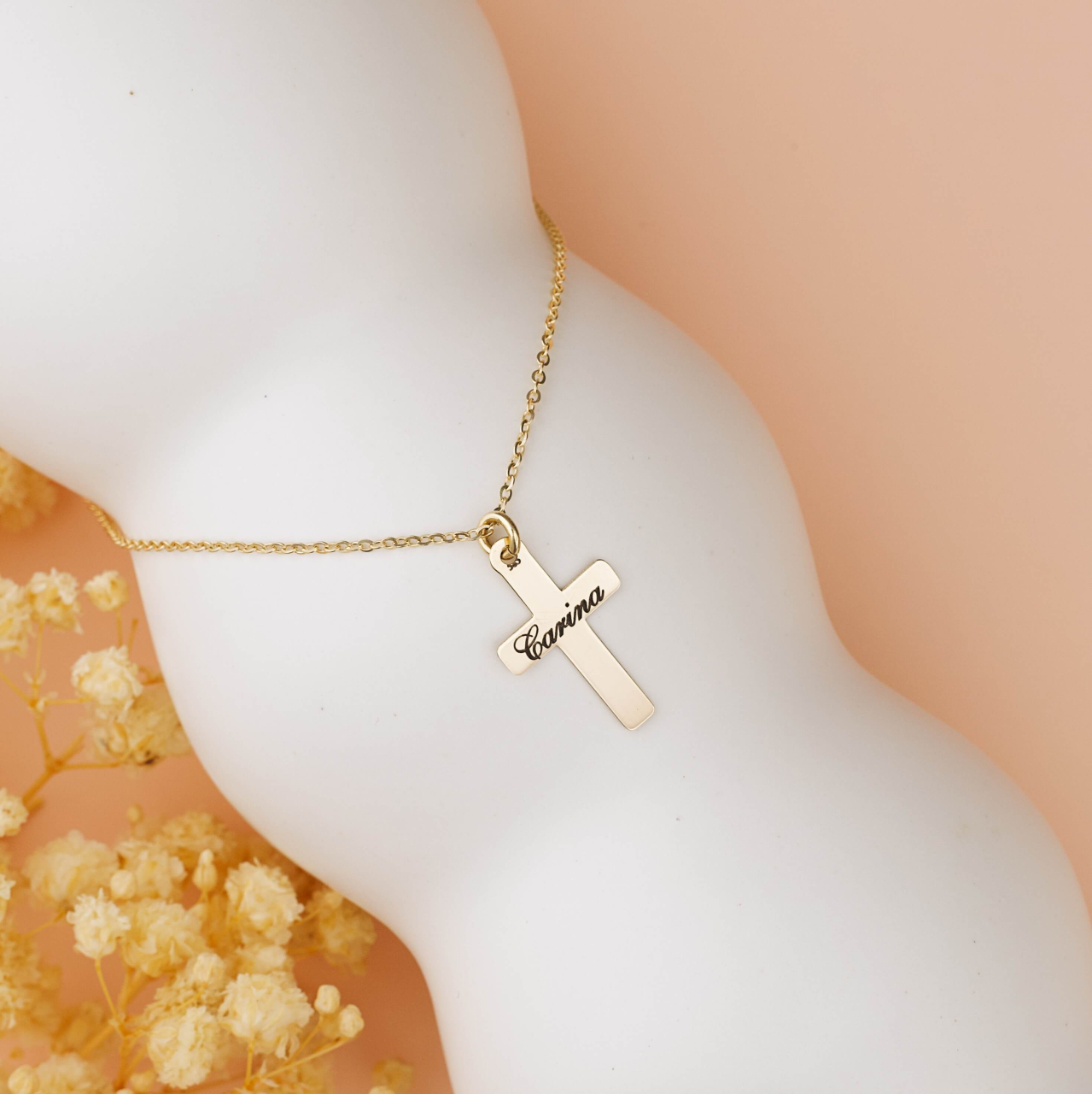 Lantisor din aur si Cruciulita Aur 14K gravata cu nume pe spate [4]