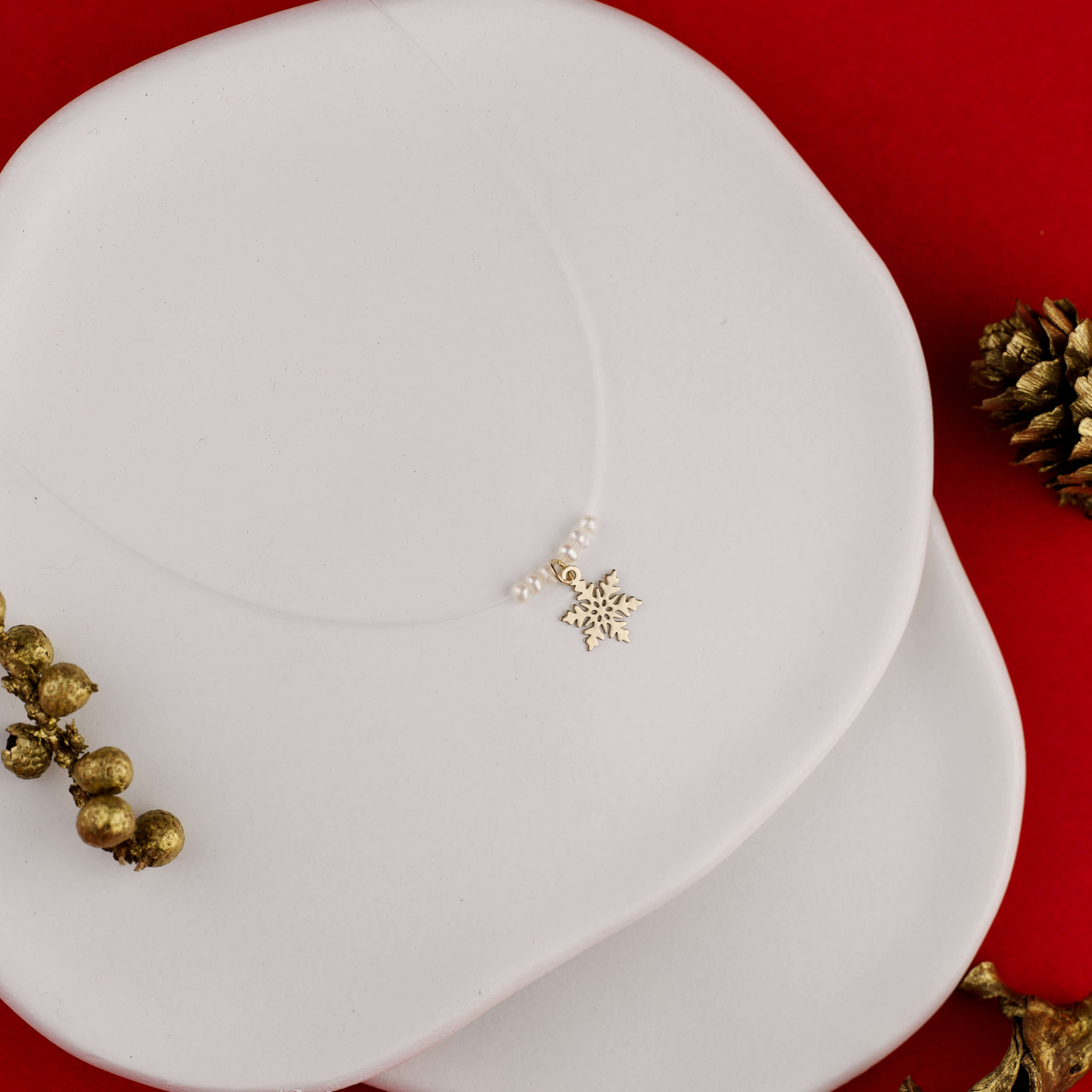 Lantisor fir transparent cu guta si pandantiv din Aur 14K Fulg de Nea - Colectia de Craciun [2]