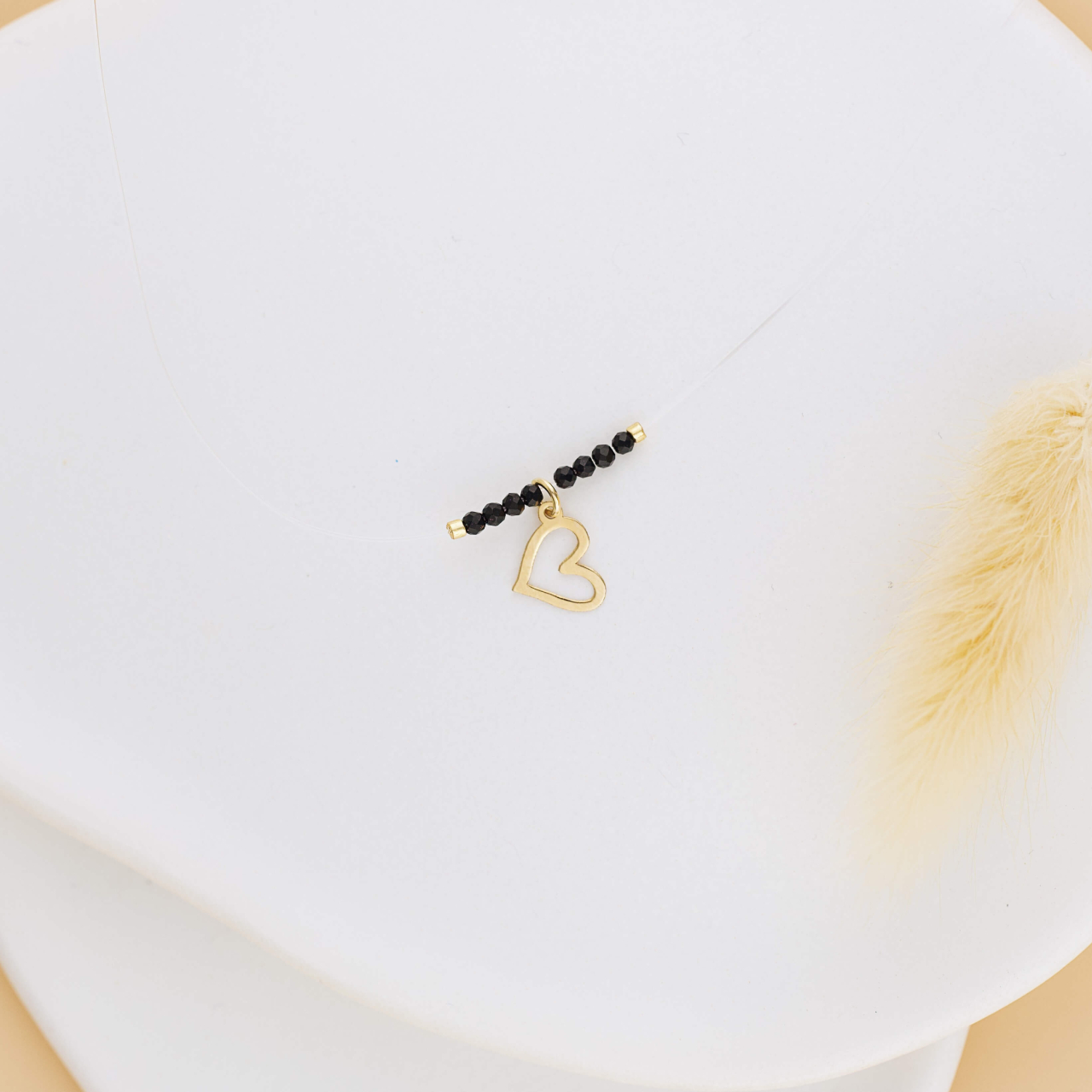 Lantisor fir transparent cu pandantiv Inima din Aur 14K – Cristale negre [3]