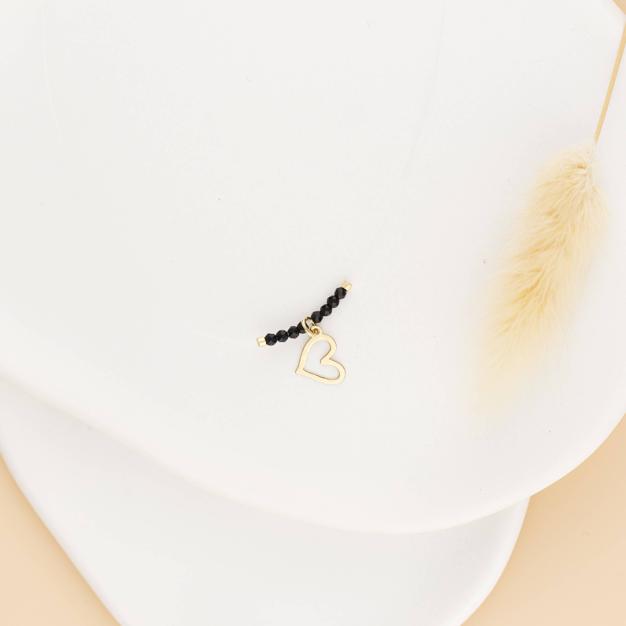 Lantisor fir transparent cu pandantiv Inima din Aur 14K – Cristale negre [2]