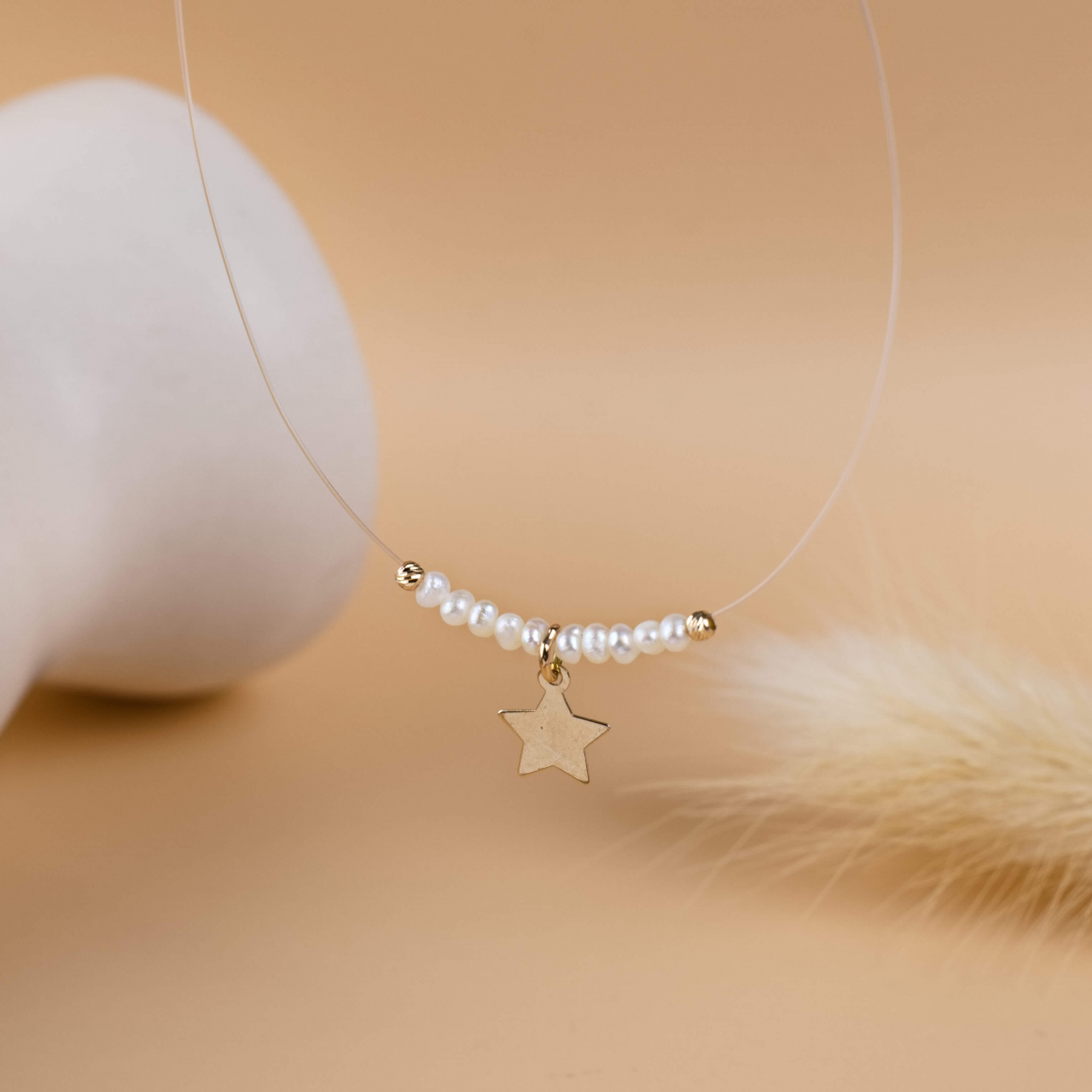 Lantisor fir transparent cu pandantiv din Aur 14K Steluta – perle si bilute din Aur [2]
