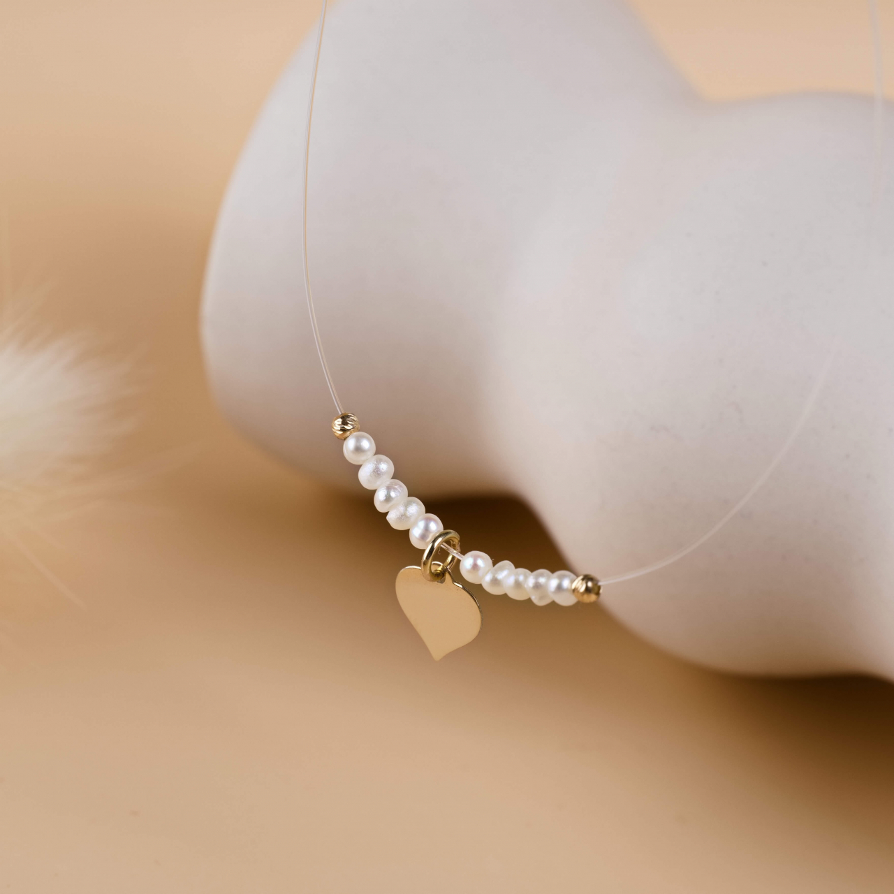 Lantisor fir transparent cu pandantiv din Aur 14K Inima – perle si bilute din Aur [2]