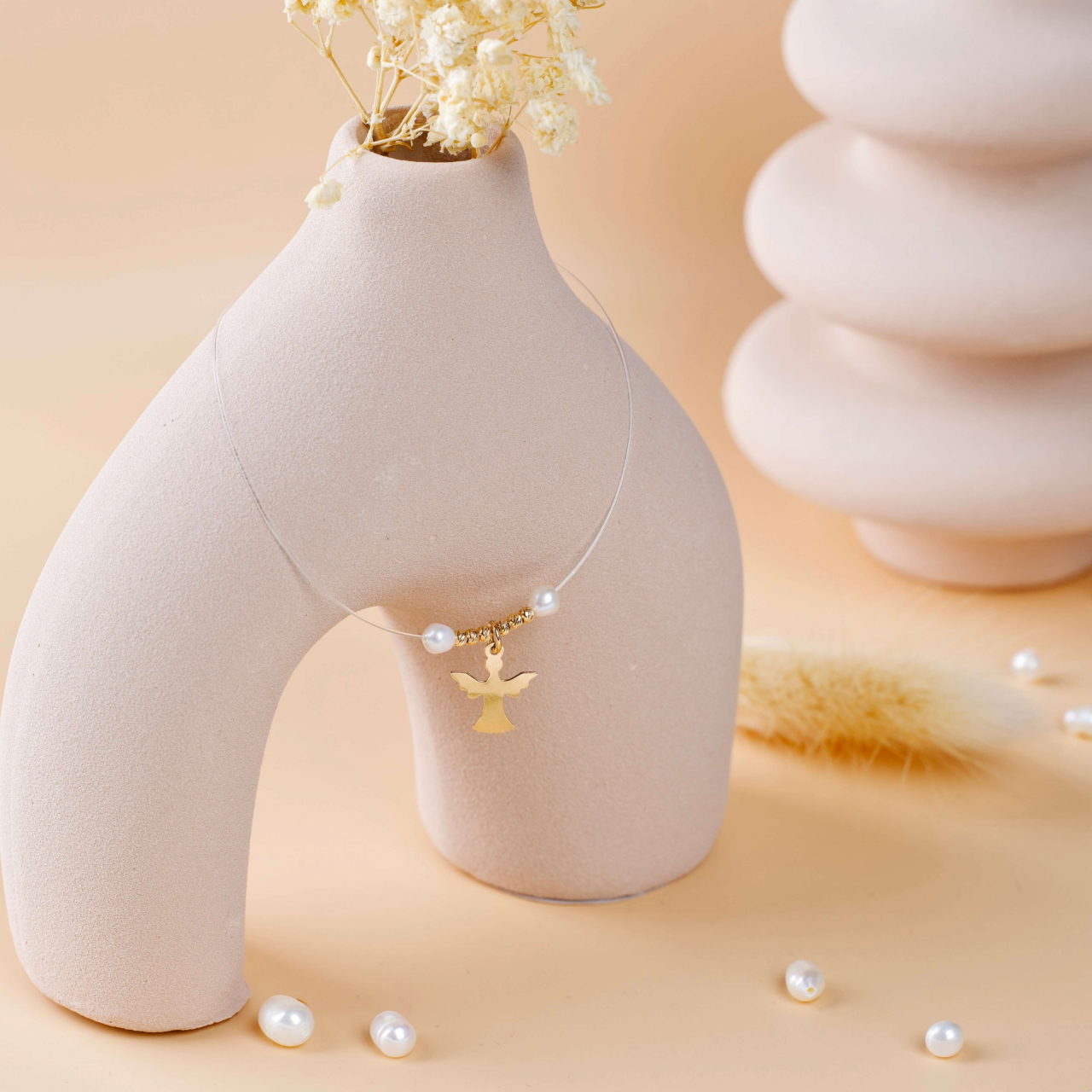 Lantisor fir transparent cu pandantiv din Aur 14K Ingeras– perle si bilute din Aur [2]