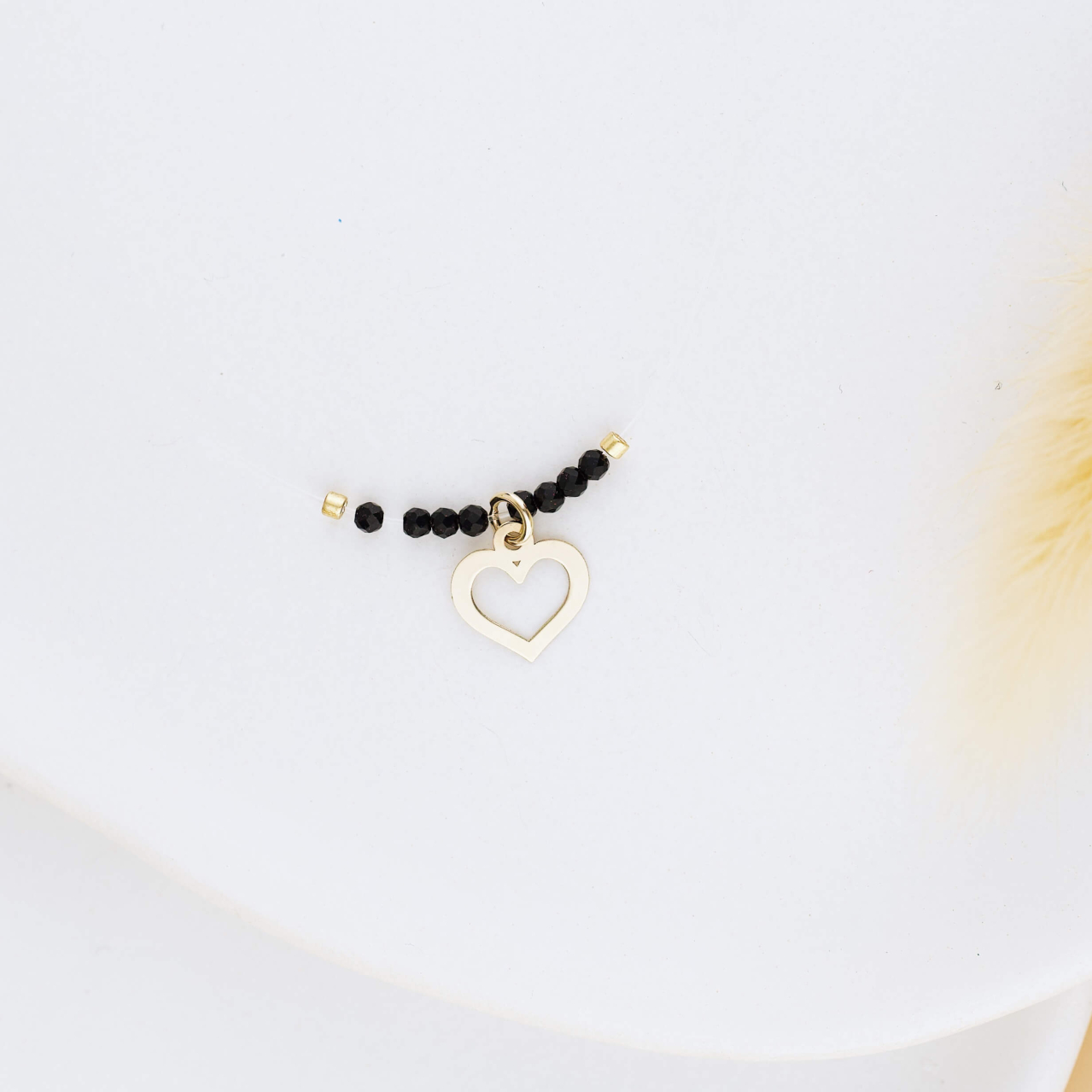 Lantisor fir transparent din guta cu pandantiv Inima din Aur 14K – Cristale negre [2]