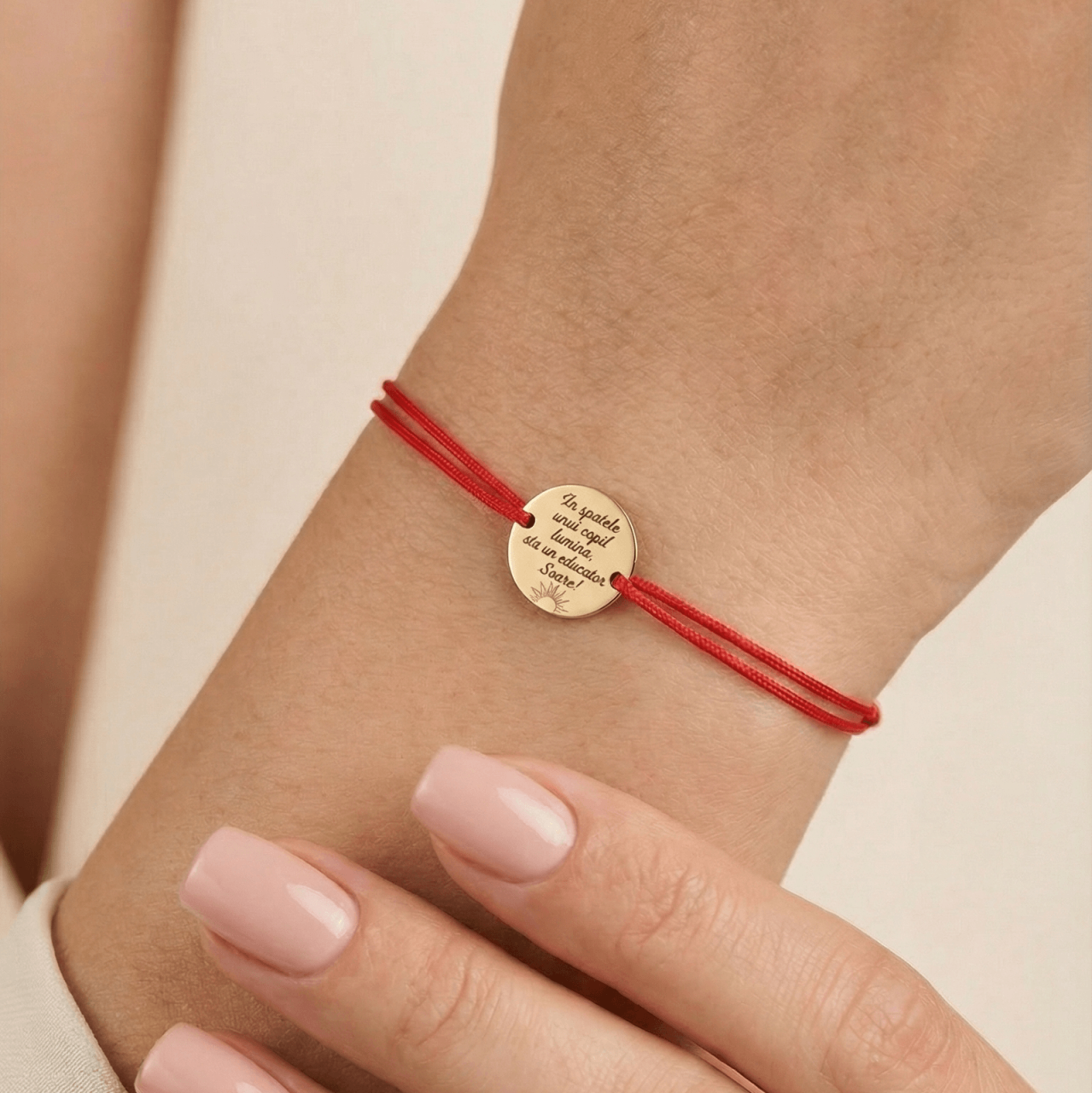 Martisor bratara cu banut din Aur 14K pentru educatoare - Mesaj personalizat [2]