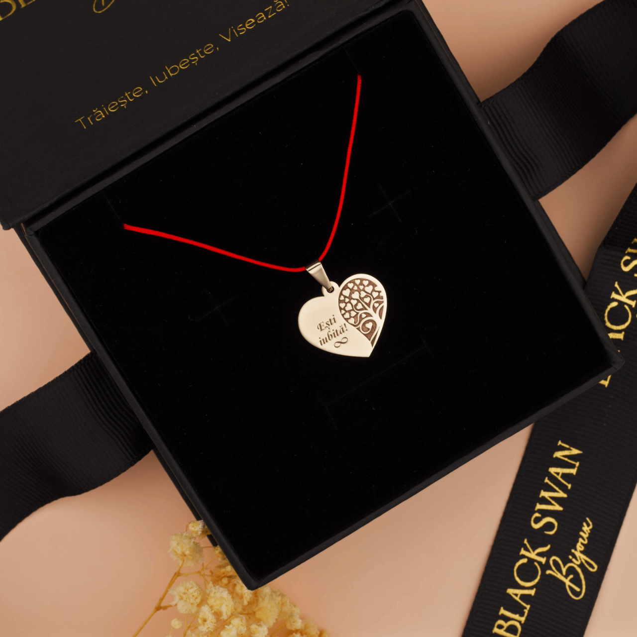 Pandantiv Inima 20 mm din Aur 14K Copacul Iubirii si mesaj personalizat 'Esti iubita!' - Prindere cu Anou [3]