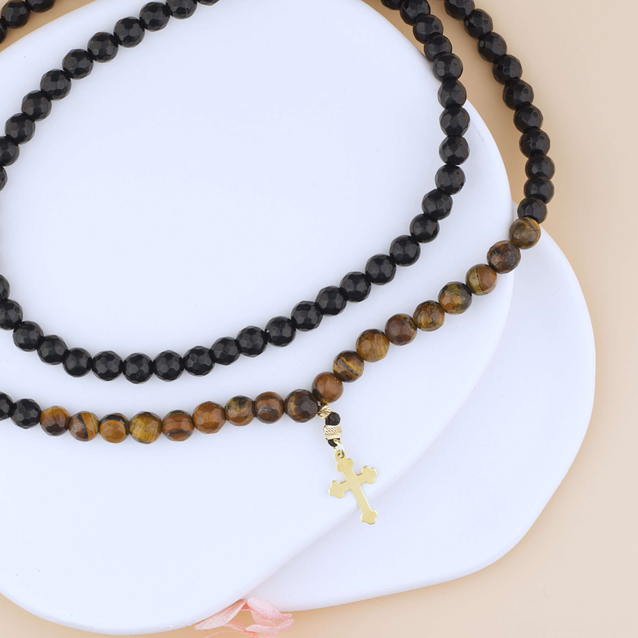 Metanier Ortodox realizat din margele Ochi de Tigru si cruciulita din Argint 925 suflat cu Aur [2]