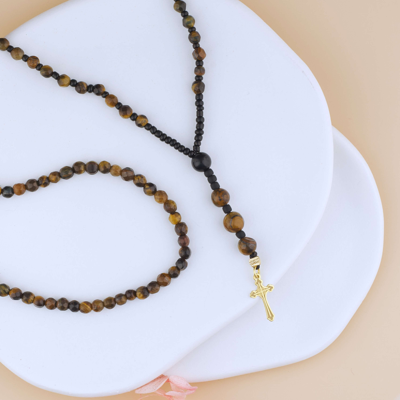 Rozariu Barbati Argint suflat cu Aur 18K -  Margele pretioase Ochi de Tigru [2]