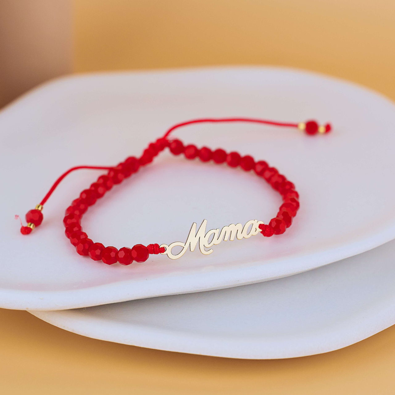 Bratara link Aur 14K 'Mama' cu margele onyx rosii - Cadou Mama [2]