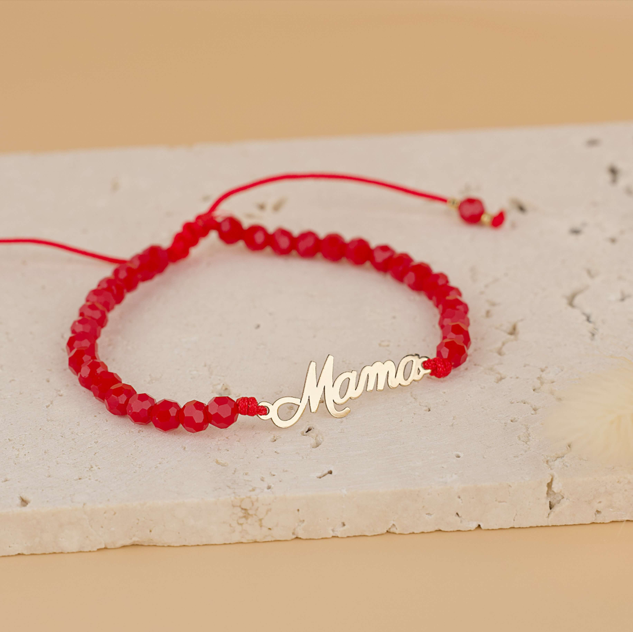 Bratara link Aur 14K 'Mama' cu margele onyx rosii - Cadou Mama [4]