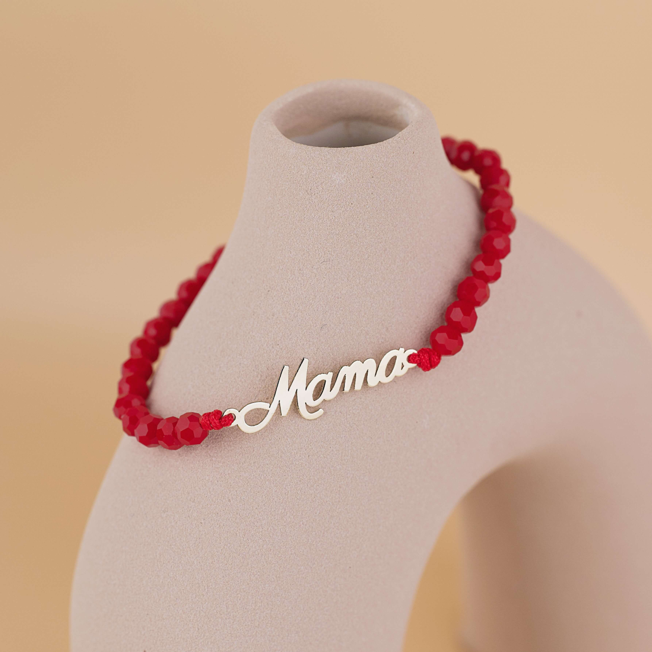 Bratara link Aur 14K 'Mama' cu margele onyx rosii - Cadou Mama [3]