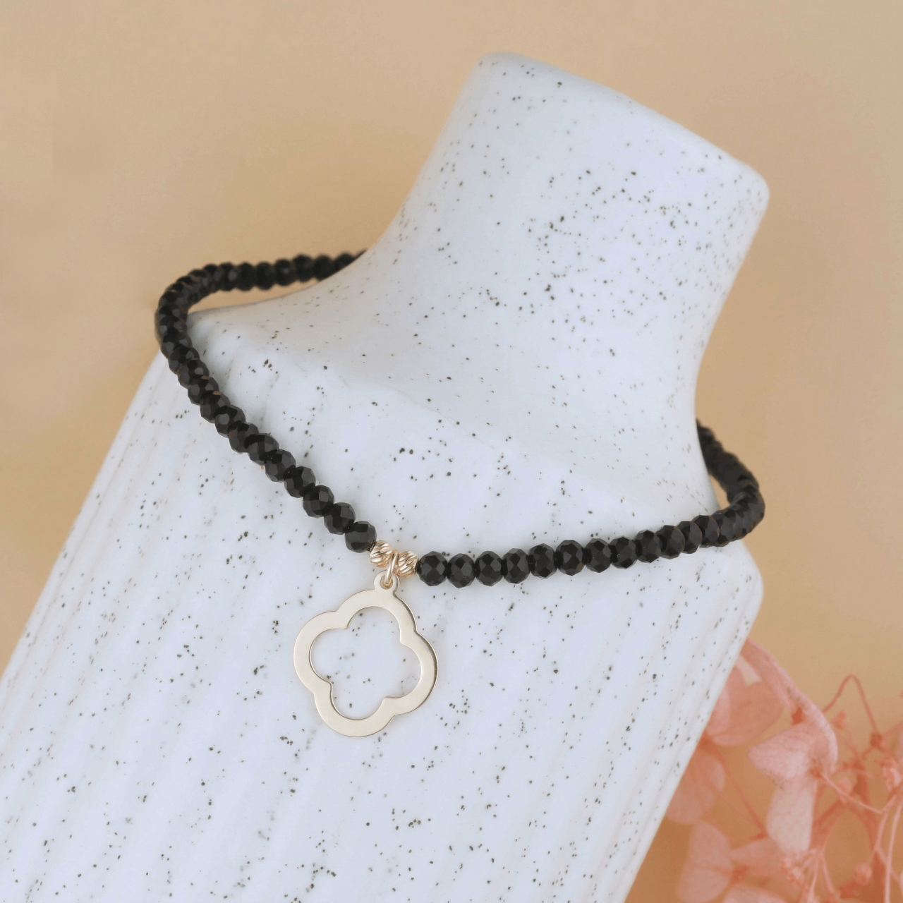 Choker negru cu pandantiv Clover Aur 14K - Cristale negre 3 mm [2]