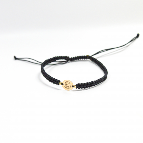 Bratara pentru barbati cu snur - Bratara cu banut din aur 14K si bilute din aur 2.5 mm - snur din matase