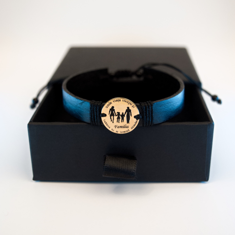 Bratara din piele si banut din aur 14K 16mm 'Familia' pentru barbati [1]