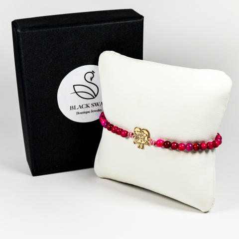 Bratara reglabila cu margele onyx roz si figurina din aur 14K - Sisters Love [2]