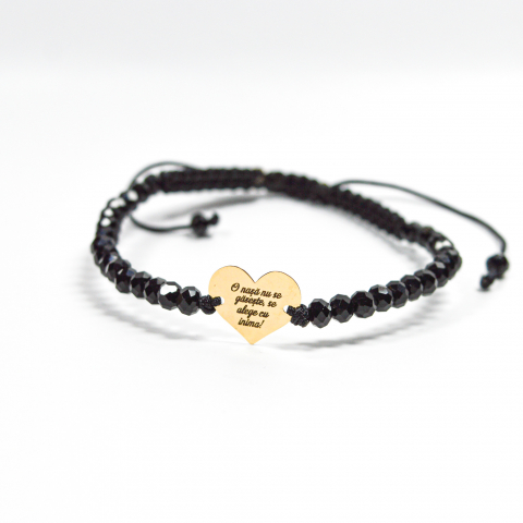 Bratara cu inimioara din aur 14K si cristale din sticla - Mesaj personalizat pentru nasa [2]