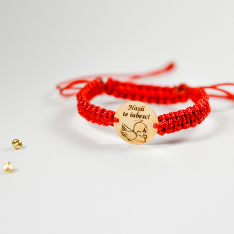CADOU - Bratara reglabila cu banut din aur 14K si mesaj gravat personalizat "Nasii te iubesc"