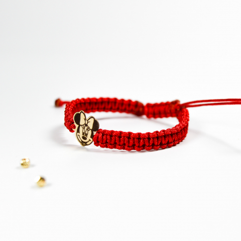 Bratara cu snur impletit din matase figurina din aur 14K Minnie Mouse [1]