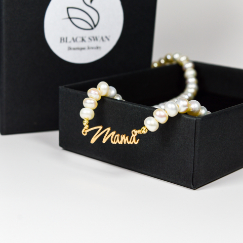 Colier din perle naturale si link 'Mama' din aur 14K [2]
