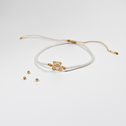 BRĂȚĂRI - Bratara reglabila cu billure MIYUKI si figurina ursulet din aur 12 mm 14k