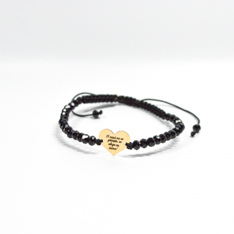 Cadou pentru nasi - Bratara cu inimioara din aur 14K si cristale din sticla - Mesaj personalizat pentru nasa