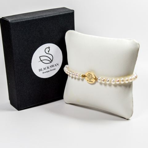 Bratara din perle si banut din aur 12 mm 14k - Mesaj gravat pentru MAMA [3]