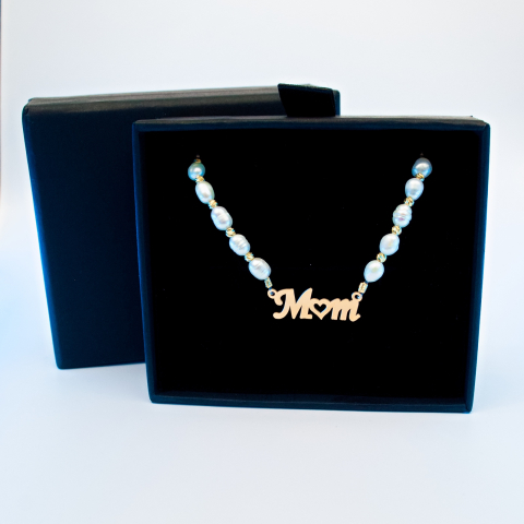 Colier MOM / MAMA cu perle de cultura, 10 bilute de 2 mm aur 14K si pandantiv [7]