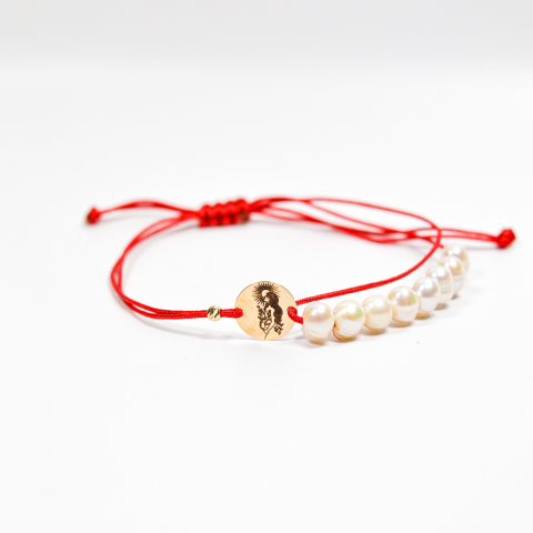 Bratara reglabila cu perle de cultura, banut gravat din aur 14K si biluta din aur 2.5 mm [2]