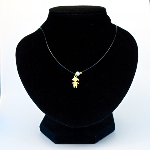 Lantisor fir transparent - Colier invizibil - Colier guta cu pandativ fetita din aur 14K,  perla de cultura si biluta din aur