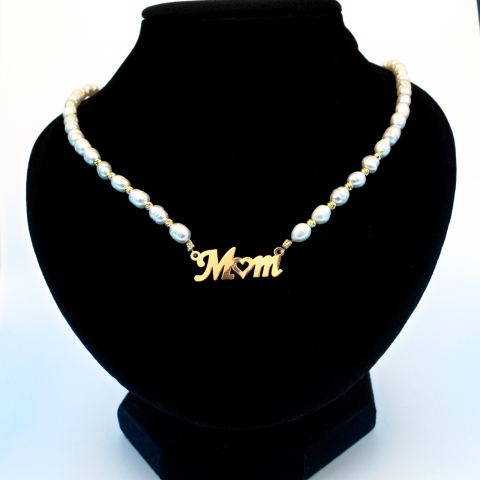 Colier MOM / MAMA cu perle de cultura, 10 bilute de 2 mm aur 14K si pandantiv [6]