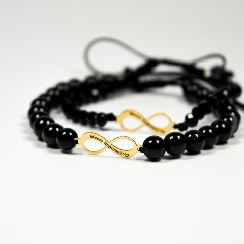 Set bratari hand-made cu simbol infinit din aur 14K si pietre semipretioase onyx negre [3]