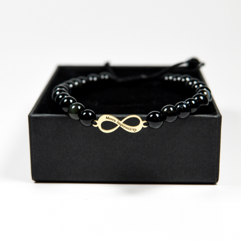 Set bratari hand-made cu simbol infinit din aur 14K si pietre semipretioase onyx negre [2]