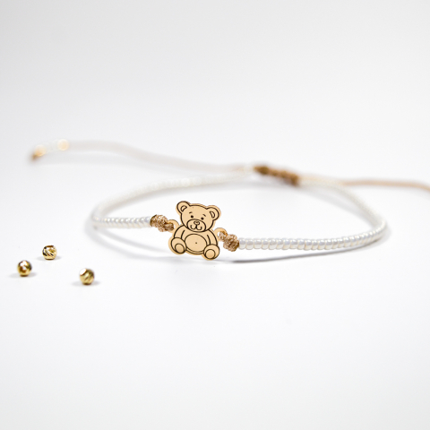 Bratara reglabila cu billure MIYUKI si figurina ursulet din aur 12 mm 14k [1]