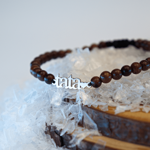 Bratara 'Tata' din aur 14K si bile din lemn pe snur reglabil [2]