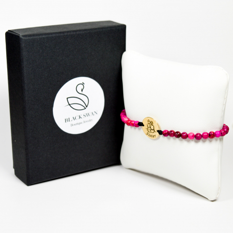 Bratara cu banut aur 14K de 15mm si pietre semipretioase agat fucshia - Sister [3]