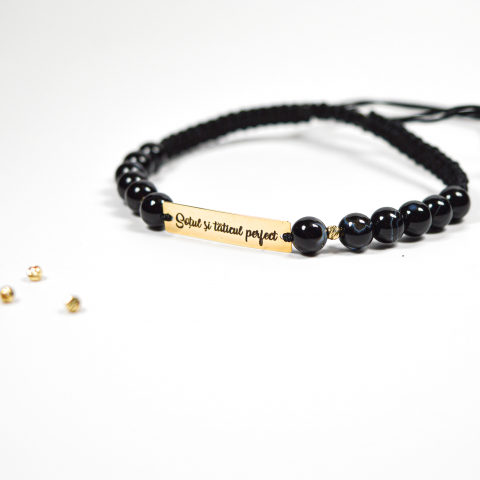 Bratara reglabila cu placuta din aur 14k si bilute din aur 2.5mm "Sotul si taticul perfect" [2]