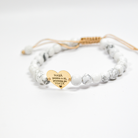 Bratara cu inimioara din aur 14K si pietre agat - Mesaj personalizat pentru nasa [2]