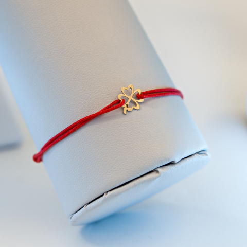Martisor bratara cu snur Trifoi cu patru foi din aur 14K [2]