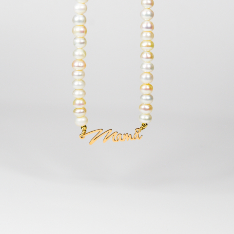 Colier din perle naturale si link 'Mama' din aur 14K [3]