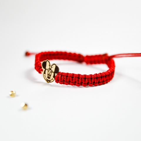 COPII - Bratara cu snur impletit din matase figurina din aur 14K Minnie Mouse