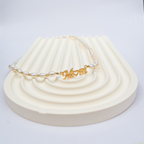 Colier MOM / MAMA cu perle de cultura, 10 bilute de 2 mm aur 14K si pandantiv [4]