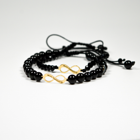 Set bratari hand-made cu simbol infinit din aur 14K si pietre semipretioase onyx negre [5]