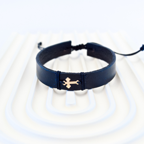 BRĂȚĂRI BĂRBAȚI - Bratara din piele si cruciulita din aur 14K Unisex - Femei Barbati
