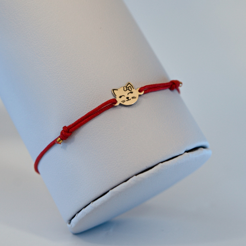 Martisoare Aur 14K - Martisor din aur 14K 'Hello Kitty' - Snur rosu din matase