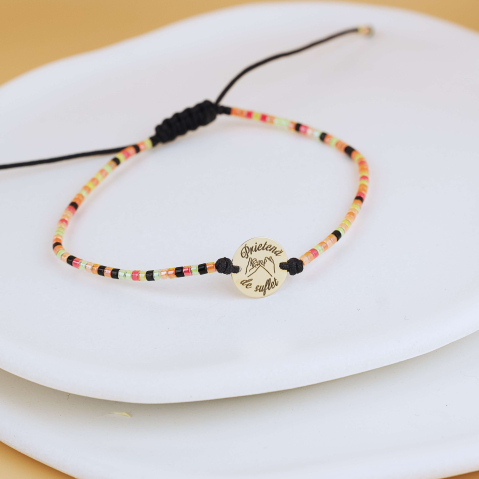 Bratari cu margele MIUKY - Bratara bilute MIYUKI si banut din aur 14K mesaj gravat - 'Prietena de suflet'