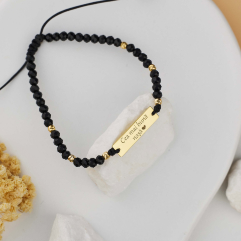 Set Cadou Premium pentru Nasi - Bratari Onyx cu placuta garavata din Argint 925 Placate cu Aur 14K [2]