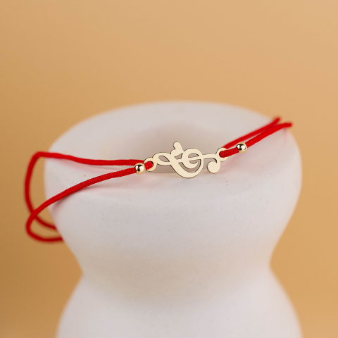 COPII - Bratara cu snur rosu si link Aur 14K Cheia Sol - Bratara Cadou Solist / Cantaret