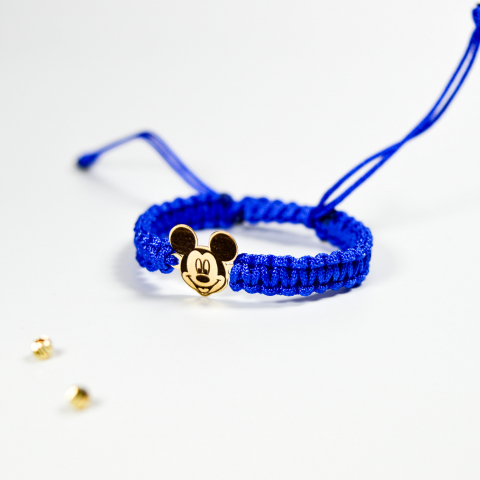 COPII - Bratara cu snur impletit din matase figurina din aur 14K Mickey Mouse